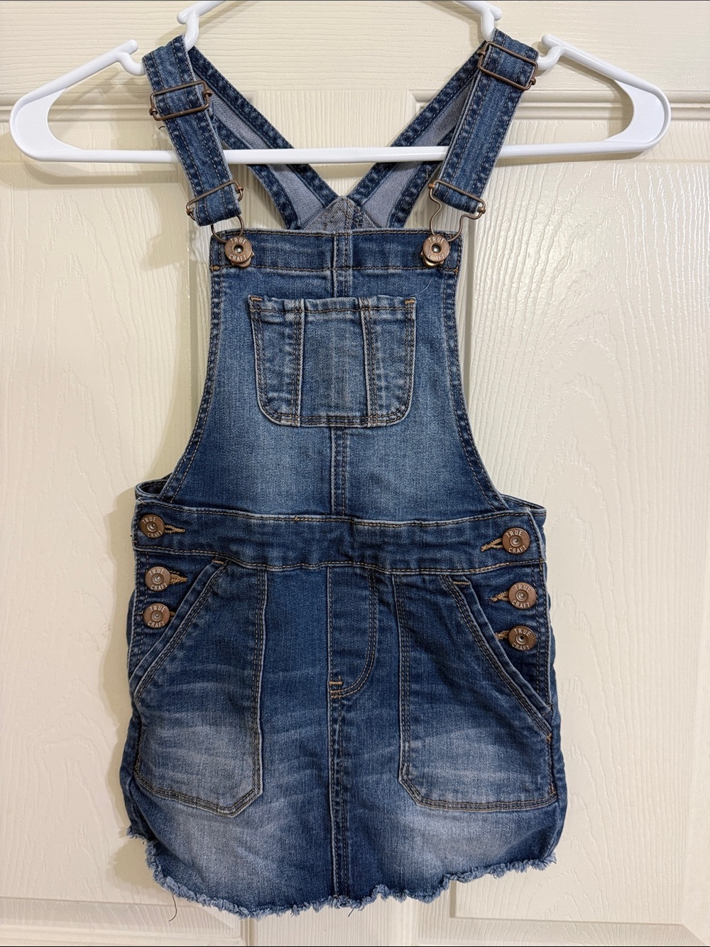 True Craft Blue Denim Overall Dress with Button Side Accents